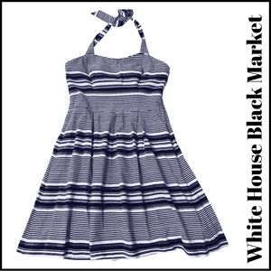 White House Black Market Summer Halter Dress. White, Black and Torquoise. Size12